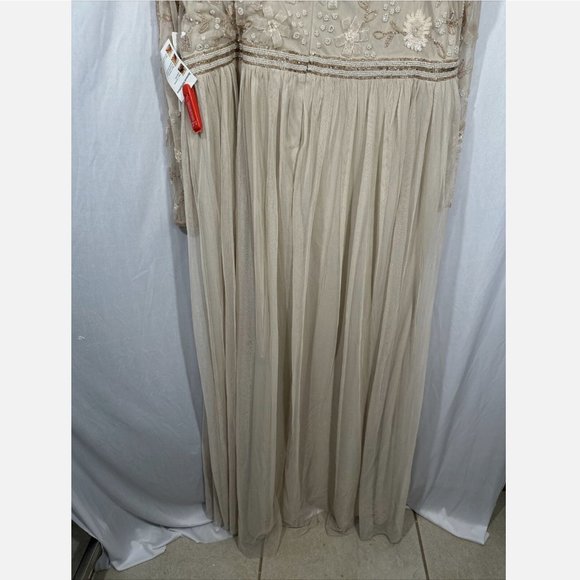 NWT $598 Mac Duggal [ 22 ] Embellished Illusion‎ High Neck Gown in Vanilla Cream - Picture 10 of 16
